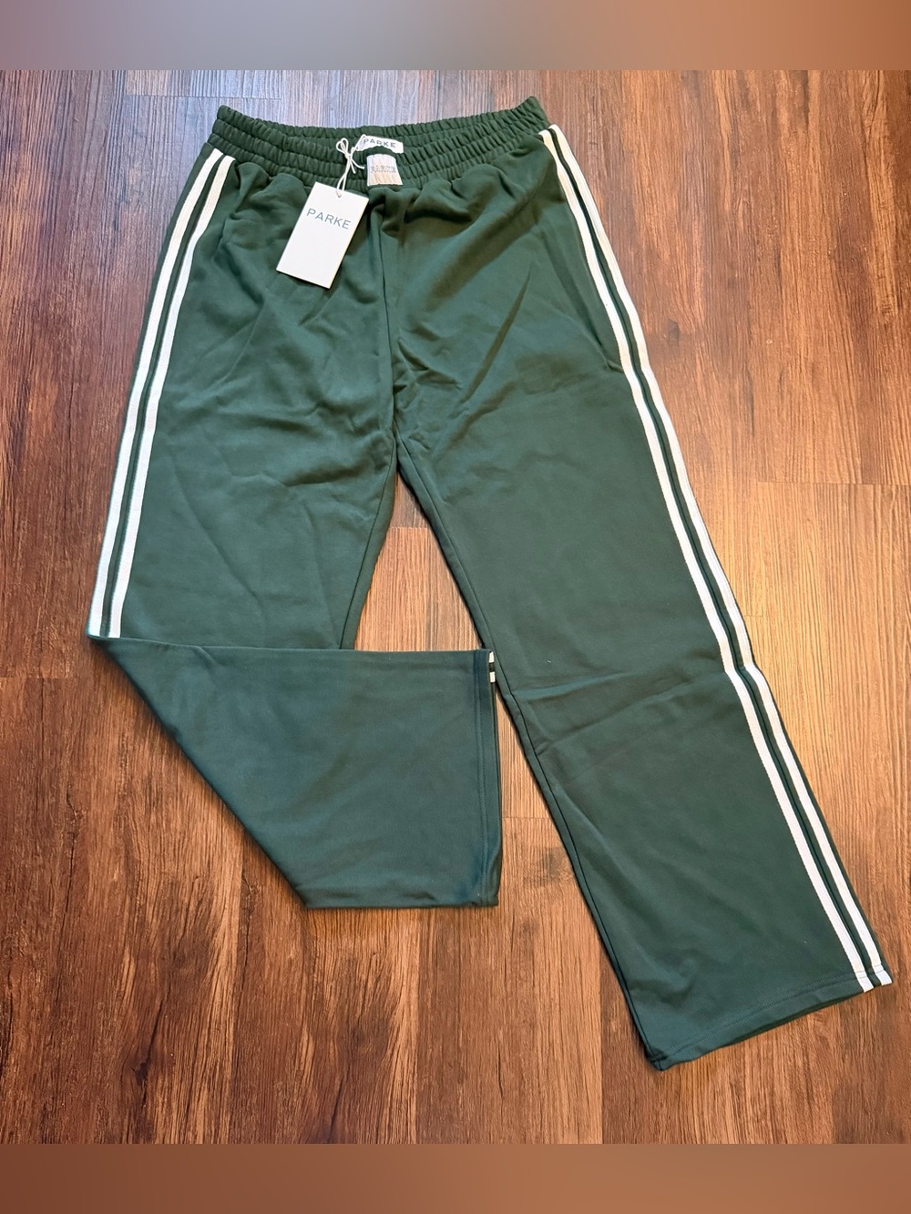 PARKE Hunter Green Women’s Flare Leg Sweatpants with White Side Stripes